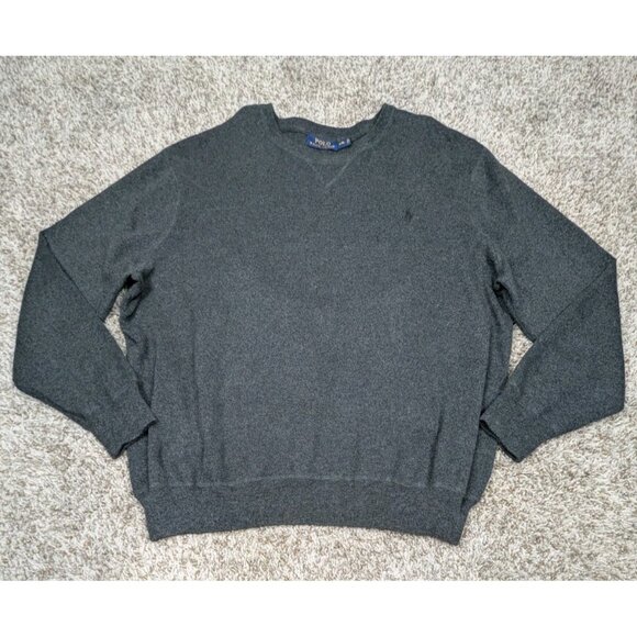 Polo Ralph Lauren Sweater Men 2XL XXL Charcoal Grey Crew Neck Pony Pullover Knit - Picture 1 of 7